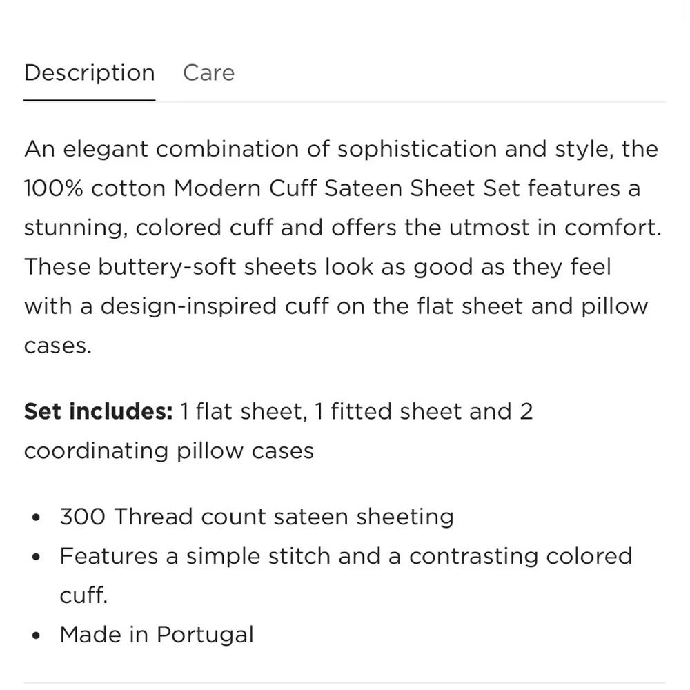 Brand new- Peacock Alley King MODERN CUFF SATEEN SHEET SET- Iron/White